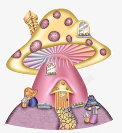 粉色屋彩色蘑菇屋高清图片