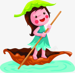 小孩划船卡通女孩划船可爱儿童节六一61高清图片
