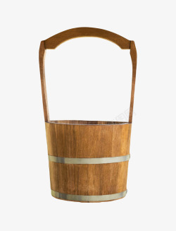 棕色容器木质提手的空木桶实物素材