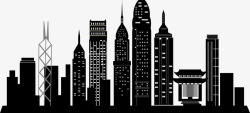 都市大厦香港城市黑色剪影高清图片