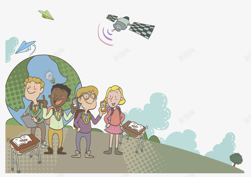 外出的孩子png免抠素材_88icon https://88icon.com 卡通 地球 外出 孩子 手绘 水彩 绿色 郊游 飞船