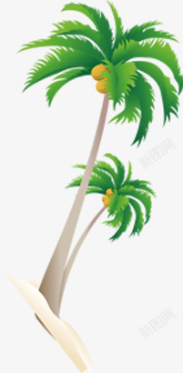 手绘卡通沙滩海边椰子树素材