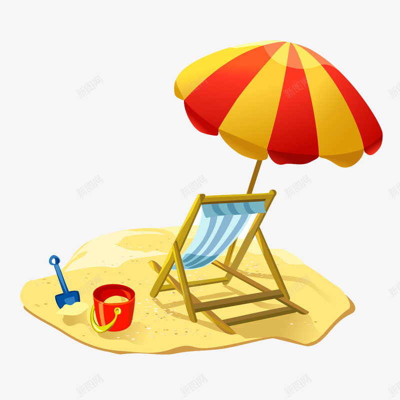 沙滩太阳伞躺椅png免抠素材_88icon https://88icon.com 太阳伞 沙滩 海边 躺椅
