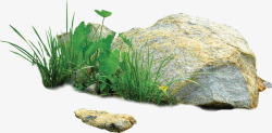 白色石头绿色草丛环境素材