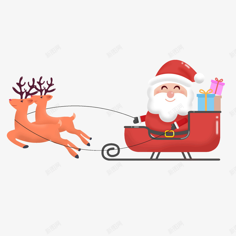 圣诞老人雪橇车png免抠素材_88icon https://88icon.com 卡通人物 圣诞树 圣诞素材 圣诞老人 圣诞装饰 雪橇车 麋鹿 麋鹿车
