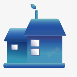 卡通蓝色小房子楼房扁平房素材