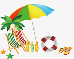 卡通沙滩躺椅遮阳伞装饰图案素材