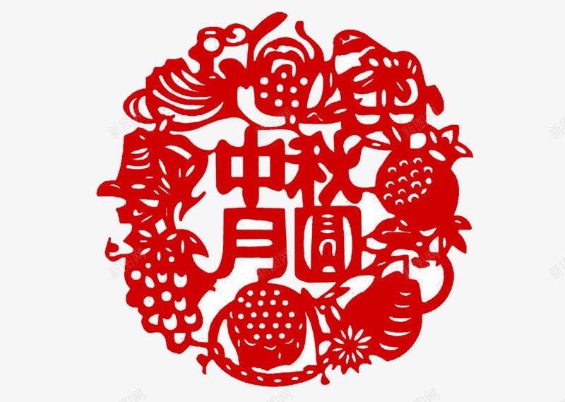 中秋节剪纸png免抠素材_88icon https://88icon.com 中国风 中秋月圆 中秋节 剪纸 红色