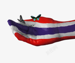 泰国国旗手绘蝴蝶图案素材