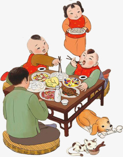 我爱我的中国手绘卡通一家人高清图片