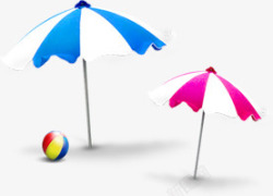 创意手绘合成海边沙滩排球遮阳伞素材