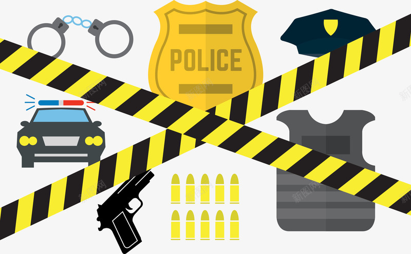 警匪斗争矢量图ai免抠素材_88icon https://88icon.com 剿匪 犯人 罪犯 警察 警戒线 矢量图
