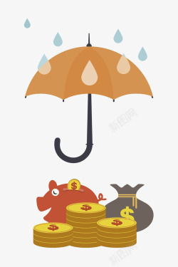 卡通雨伞下的金币图素材