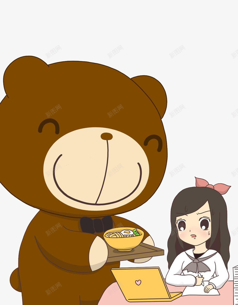 送饭的大熊png免抠素材_88icon https://88icon.com 大熊 女孩 学习 送饭