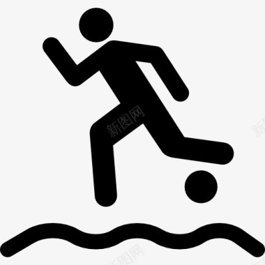 沙滩足球运动员抱着球跑在沙滩上图标图标