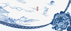 仙女嫦娥玉兔青花瓷背景高清图片