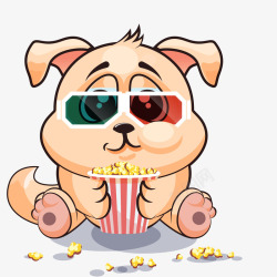 看电影卡通吃爆米花的小狗矢量图高清图片