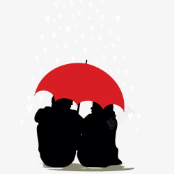 下雨剪影情侣红伞装饰图素材