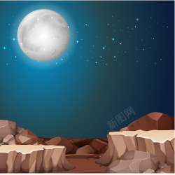 夜间月亮在沙漠场景矢量图素材