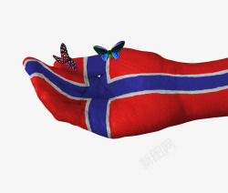 挪威国旗手绘蝴蝶创意图案素材