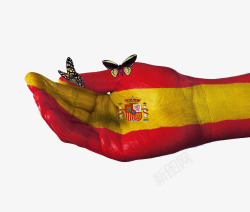 西班牙国旗手绘蝴蝶素材