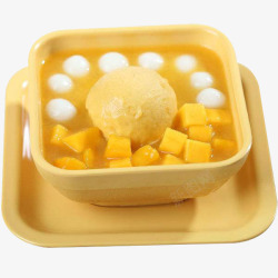 黄色方碗里的芒果小团子素材