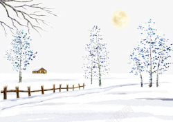 雪地里的栏栅和小树素材
