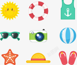 绿色沙滩帽9款彩色夏季元素图标高清图片