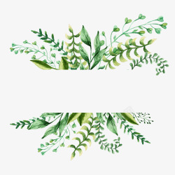 手绘水彩绿色植物叶子边框素材
