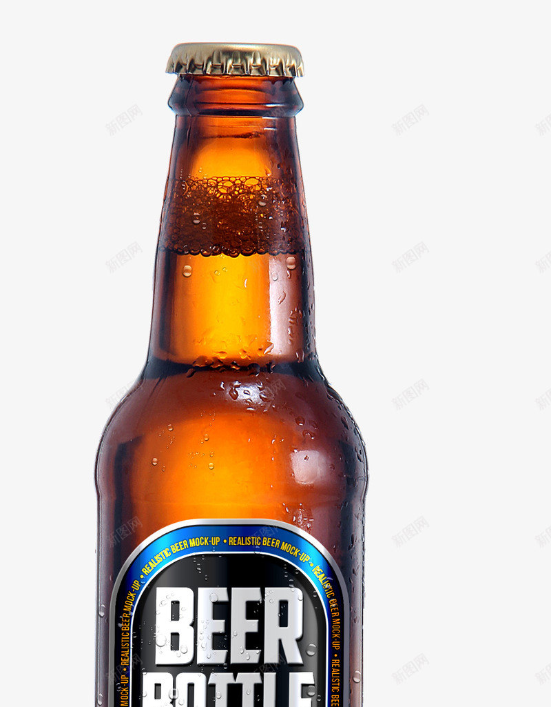 啤酒瓶一个psd免抠素材_88icon https://88icon.com 啤酒瓶 效果图 棕色 泡沫
