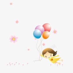 可爱小孩拿着气球飞的小女孩高清图片