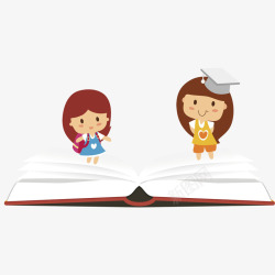 卡通站在书本上的小女孩素材