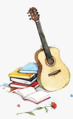 书本装饰吉他与书本高清图片