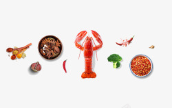 鲜活波士顿龙虾大龙虾和调味料高清图片