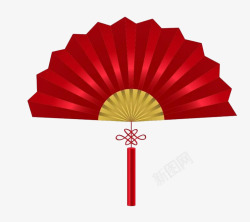 中国风卡通红色折扇素材