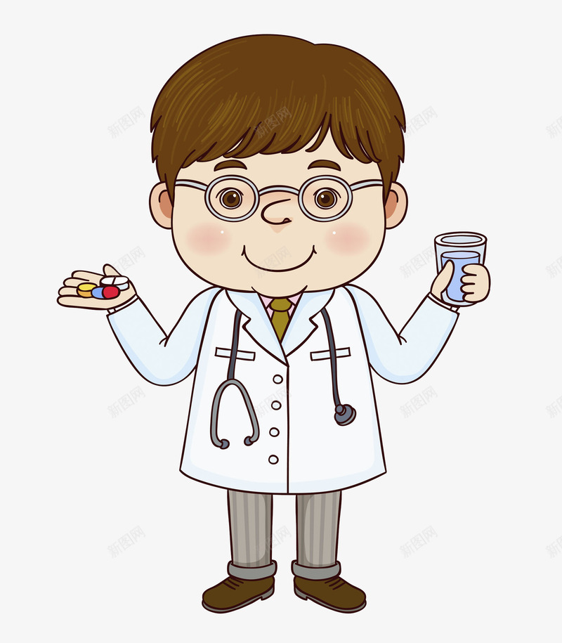 吃药的医生png免抠素材_88icon https://88icon.com 医生 卡通 吃药卡通图 帅气的 微笑的 手拿水杯 水杯 生病的 药片
