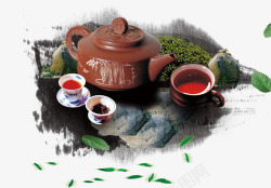水墨画茶壶商用水墨茶高清图片