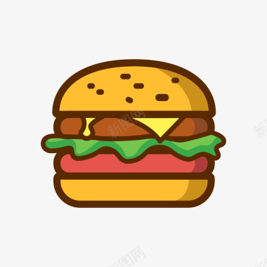 彩色颜料彩色手绘汉堡美食元素图标图标