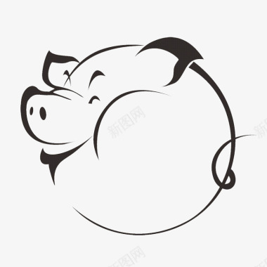 手绘简洁对话框侧面猪头猪简笔画图标图标