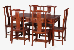 传统餐桌红木桌椅七件套素材