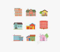 彩色卡通小房子建筑楼房素材