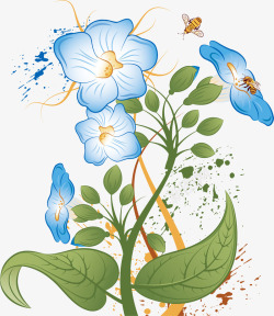 蓝色花丛花丛中飞舞的蜜蜂矢量图高清图片