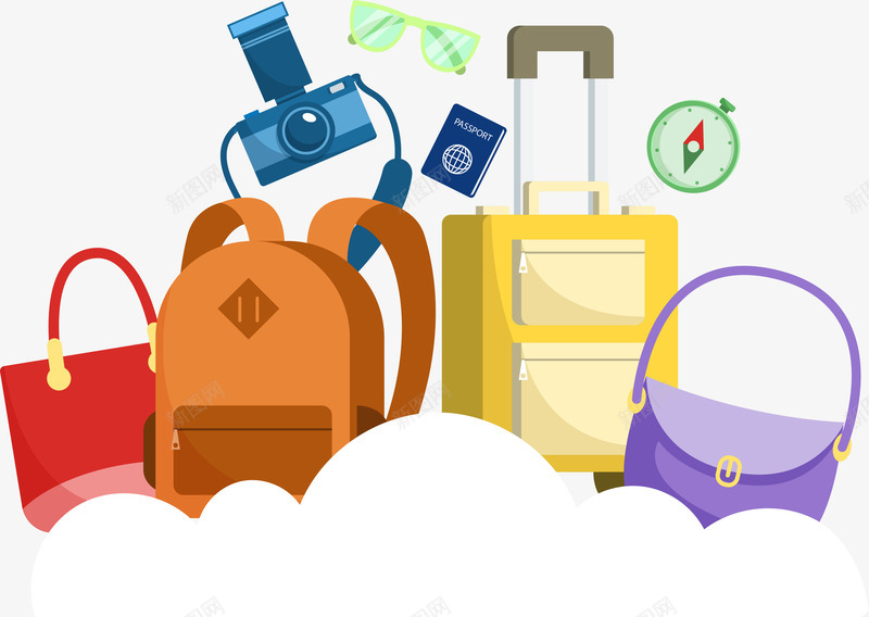 卡通可爱背包手提包png免抠素材_88icon https://88icon.com 卡通 手提包 旅行用品 矢量图案 背包 行李箱 装饰