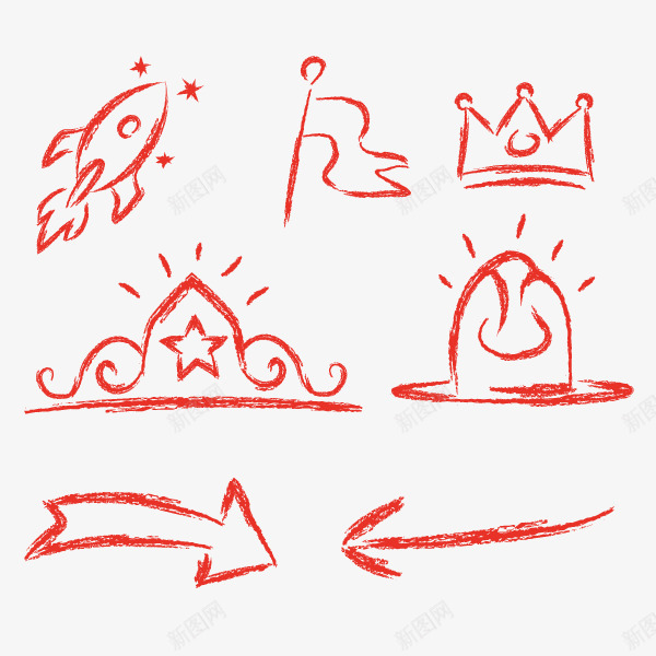 粉笔画矢量图eps免抠素材_88icon https://88icon.com 旗帜 火箭 箭头 粉笔框 粉笔画 矢量图