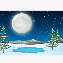 场面十五的月亮与池塘的雪场面矢量图高清图片
