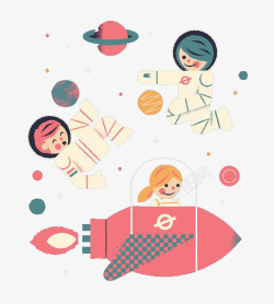 小女孩宇航员与星球飞船素材