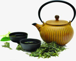 端午绿色茶叶茶壶素材