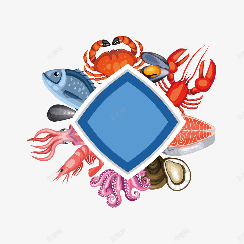 海鲜装饰矢量图ai免抠素材_88icon https://88icon.com 海鲜 虾 螃蟹 鱼 矢量图