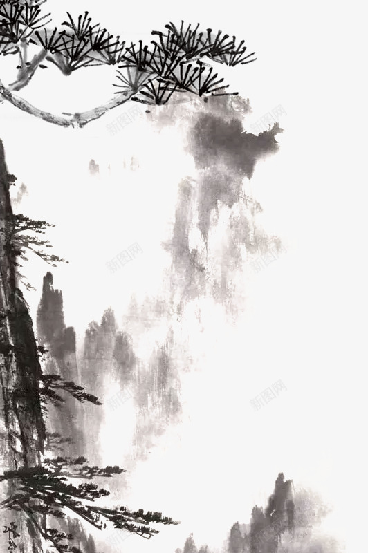 水墨山中松柏国画png免抠素材_88icon https://88icon.com 中国风 中国风书封面 山水图 平面装饰 水墨画 海报封面