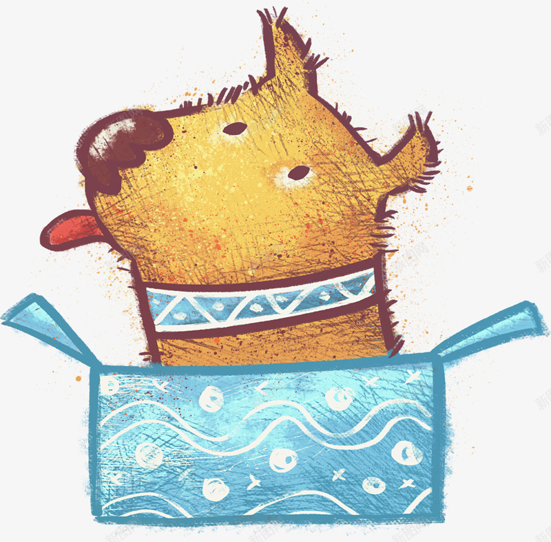 手绘小狗png免抠素材_88icon https://88icon.com 卡通 小狗 手绘 盒子 花纹 蓝色